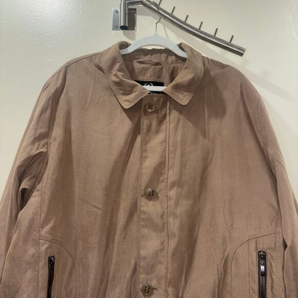 Bugatchi Uomo Tan Suede Jacket- Lightweight Zip Button Jacket – Size XL - Picture 10 of 15